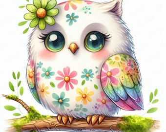 Pastel Floral Owl Clipart: Nursery Art Printable (12 JPEG)