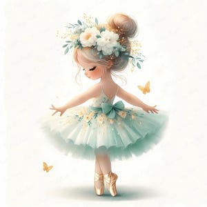 Ballerina Clipart Bundle: Mint Tutu, Floral Crown (JPEG Files)