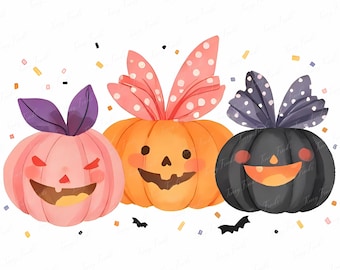 Pastelkleurige Halloween-pompoen clipartbundel | Griezelige kawaii jack-o-lantaarns (jpeg's)