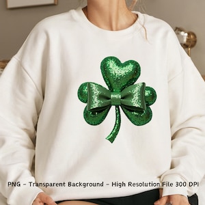 Lucky Clover PNG, St Patrick’s Day PNG, Coquette Shamrock PNG, Glitter Shamrock Sublimation, Irish Shamrock Clipart, Digital Art,
