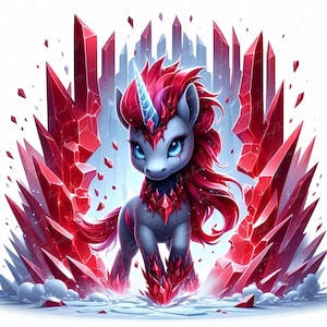 Gothic Unicorn Clipart Bundle: Red Ice Fantasy Art (10 JPEGs, Commercial Use, Digital Download)