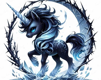 Gothic Frost Unicorn Clipart: Witchcore Nursery Art, Dark Fantasy Prints (JPEG Digital Download)