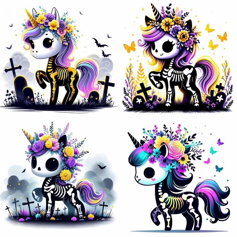 Gothic Skeleton Unicorn Clipart: Neon Halloween Graveyard (JPEG) - Etsy