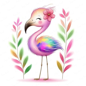 Cute Pink Flamingo Clipart JPEG | Colorful Summer Bird Wall Art | High Quality 10 JPEG | Baby Shower Printable | Tropical Nursery Decor