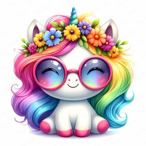 かわいいレインボーユニコーンクリップアート：保育園アート、昇華デザイン（12 JPEGデジタルダウンロード