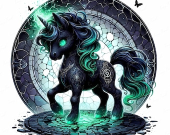 Gothic Baby Unicorn Clipart: Dark Fantasy Art, Witchcore Decor (JPEG Bundle 10, Commercial Use)