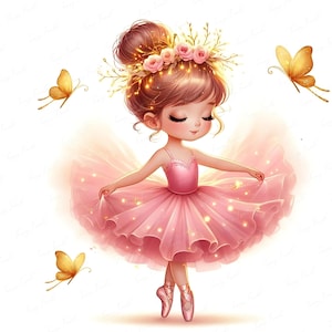 Balettflicka Clipart-paket: Rosa tutu-ballerina, fjärilsfe (digital nedladdning i JPEG)