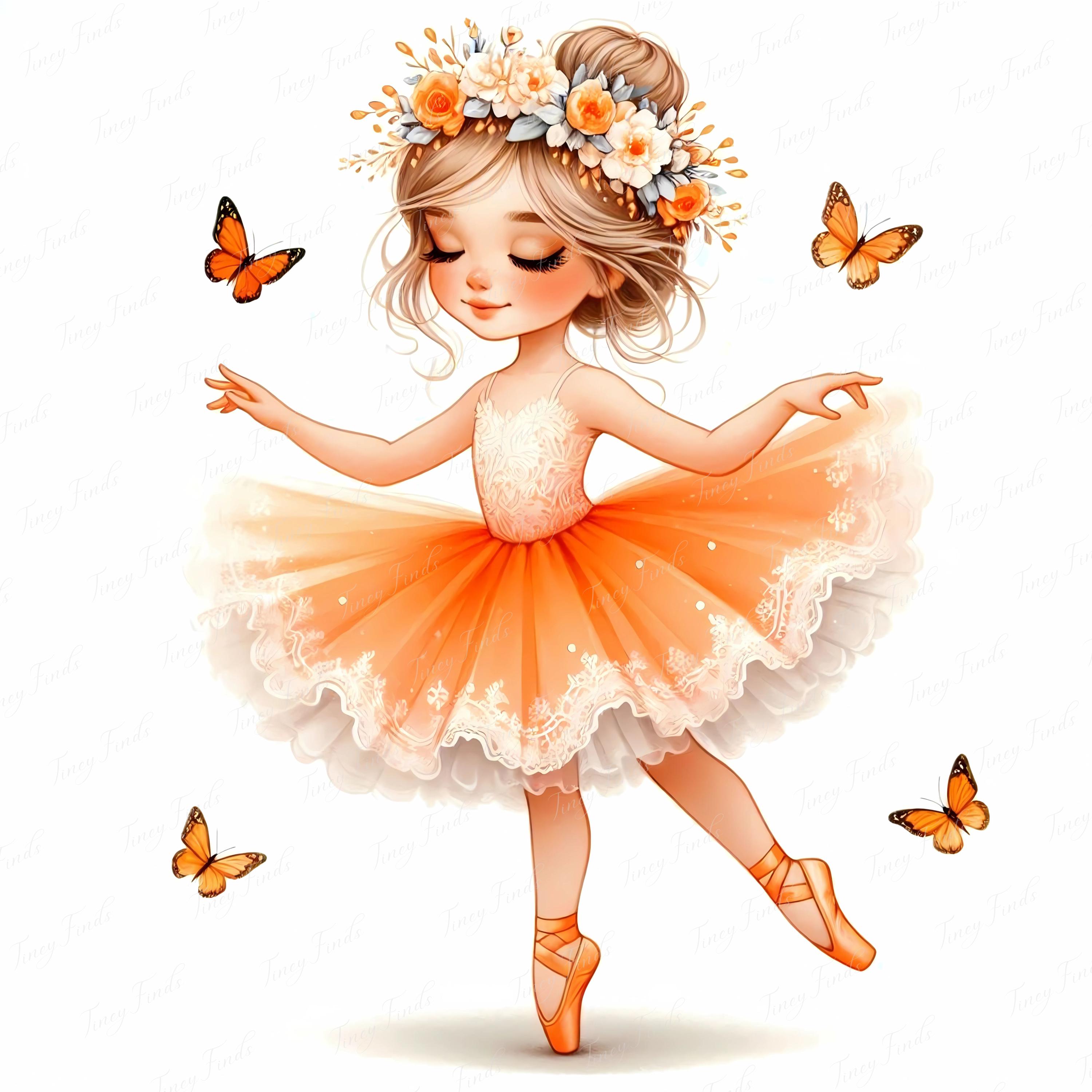 Ballerina Girl Clipart Bundle: Orange Tutu Ballet Dancer (JPEG Download ...