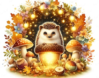Clipart di riccio autunnale: grafica accogliente della foresta autunnale (uso commerciale, download digitale di 10 JPEG)