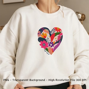 Herzförmige Blumenfrühling Png - hohe Auflösung, abstrakte Blumen PNG Sublimation, Boho Blumen Clipart, Natur Shirt PNG, sofortiger Download