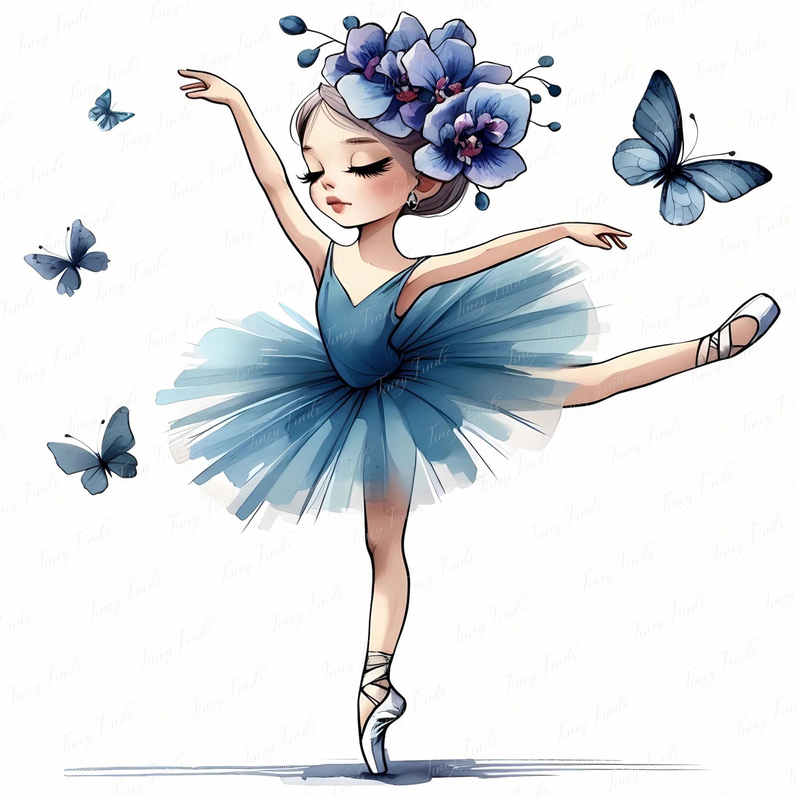 Blue Ballerina Girl Clipart | 12 Ballet Princess JPEG | Nursery Wall ...