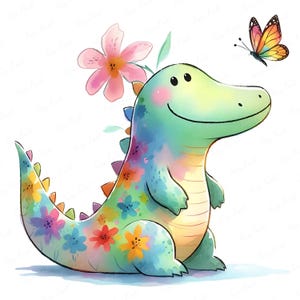 Clipart Animal de la jungle crocodile | Art mural croco pour chambre de bébé | Illustration mignonne de reptile 12 JPEG | Graphique à sublimation pour enfants | Utilisation commerciale