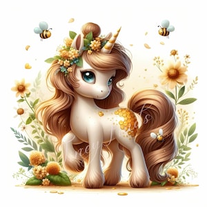 Honigbiene Einhorn 12 hochauflösende JPEG | Niedliches Aquarell Einhorn Clipart | Blumen Einhorn | Fantasie Einhorn Kunst | Digitaler Download