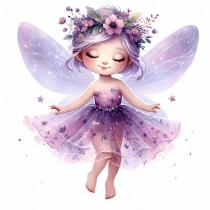 Purple Fairy Clipart Bundle: Lavender Flower Girl, Fantasy Art (Digital Download, 5000x5000 px JPEG)