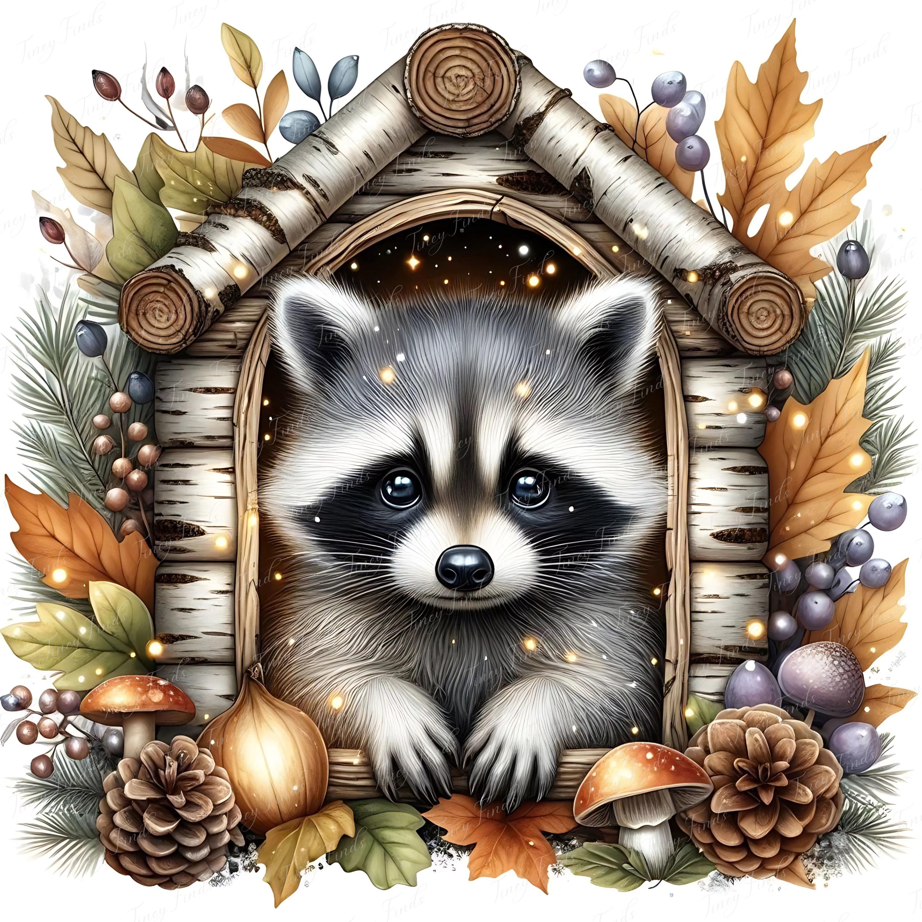 Rustic Raccoon Baby Raccoon Clip Art: Rustic Woodland Nursery Decor (JPEG Digital ...