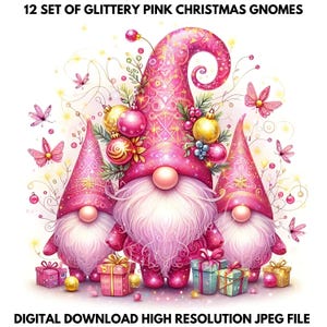 Rosa Wichtel Weihnachten Clipart Bundle - Digital Download - Rosa festliche Themen, druckbare Gnom Design