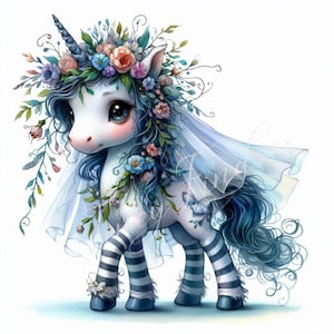 Floral Wedding Unicorn Clipart | Cute Pastel Unicorn Design | Fantasy Baby Unicorn Digital Download for Sublimation | Commercial Use
