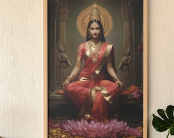 Indian Goddess Art Print, Goddess Lakshmi Wall Painting Printable, Laxmi Pooja Decor, Hindu Digital Download, Prosperity Gift Poster