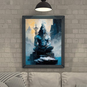 Lord shiva meditating shiva housewarming gift, shiva poster, shiva wall art, shiva painting