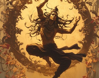 Nataraja Painting Printable, Lord of Dance Shiva Wall Art, Hindu Digital Poster, Indian Home Decor, Yoga Teacher Gift, Instant Download