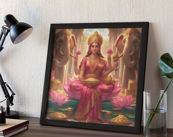 Laxmi Devi Painting Printable, Goddess Lakshmi Poster, Abundance Wall Art, Puja Room Decor, Hindu Housewarming Gift, Digital Download