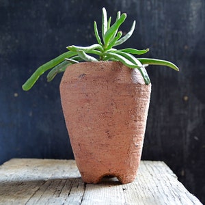 Round Ceramic Handmade Bonsai Pot or for Caudex or Succulent Plant or Tree. Unglazed Wild Clay Wabi-Sabi Planter with Drainage Hole.