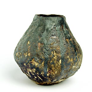 Handmade Black Stoneware Ikebana Vase: Textured Wabi-Sabi Pottery