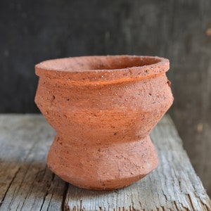 Round Ceramic Handmade Bonsai Pot or for Caudex or Succulent Plant or Tree. Unglazed Wild Clay Wabi-Sabi Planter with Drainage Hole.