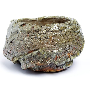 Handmade Stoneware Ikebana Vase: Golden Brown Textured Pottery Bowl
