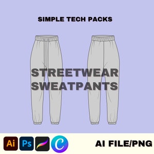 SWEATPANTS MOCKUP, Tech Pack, Illustrator Template, Techwear JOGGERS, Instant Download Tight Pajama Elegant Vector Pack Sweatpants