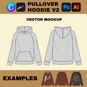 Oversize Hoodie Vector Illustrator Clothing Tech Pack Mockup Clothing Design template Streetwear Pro Create Digital download Hoodie Flat