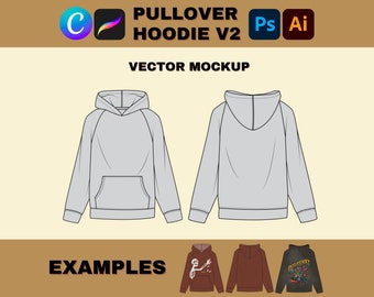 Oversize Hoodie Vector Illustrator Clothing Tech Pack Mockup Clothing Design template Streetwear Pro Create Digital download Hoodie Flat