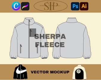 Furry Sherpa Fleece Streetwear Tech Pack Mockup, Adobe Illustrator Vector Mockup PNG, Fashion Techpack Pro Create Clothing Design Template