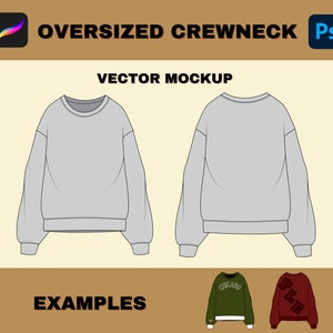Streetwear Crewneck Sweater Vector Tech Pack Template, Digital Clothing Design, Long Sleeve Vector Pack Adobe Illustrator Mockup Template