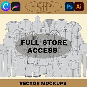 Full Store Access Streetwear Tech Pack Fashion Design Clothing Mockup, Vector Mockup Tech Pack Bundle Template, Pro Create Digital Fashion,