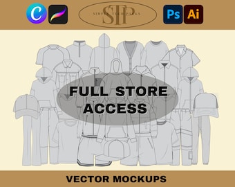 Full Store Access Streetwear Tech Pack Fashion Design Clothing Mockup, Vector Mockup Tech Pack Bundle Template, Pro Create Digital Fashion,