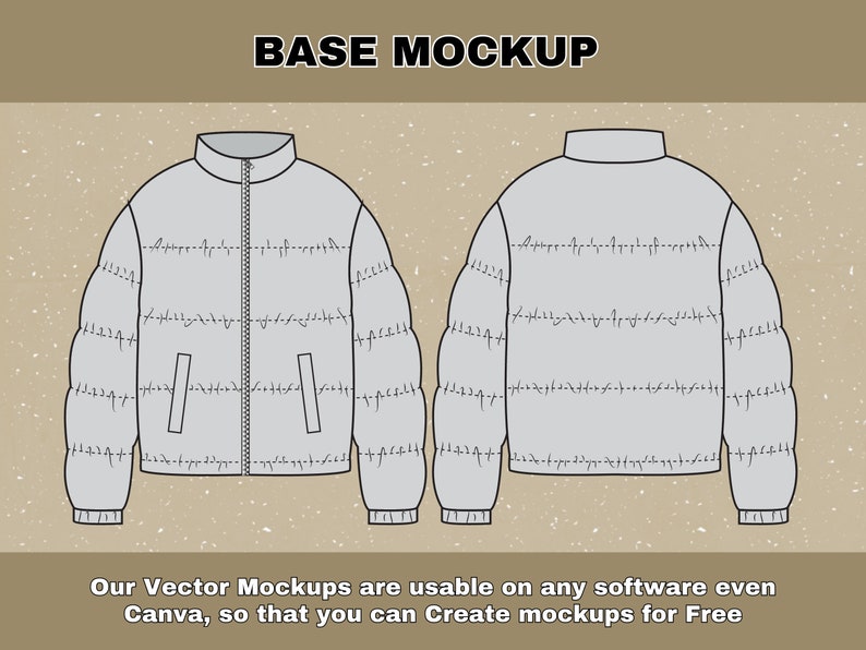 Streetwear Puffer Jacket Tech Pack Mockup, Clothing Design Vector ...