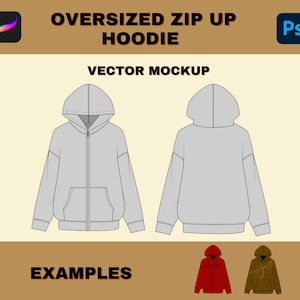 Zip Up Hoodie Mockup Illustrator Template, Apparel Tech Pack Clothing Design PNG, Digital Download Street Wear Vector Pack Hoodie Template