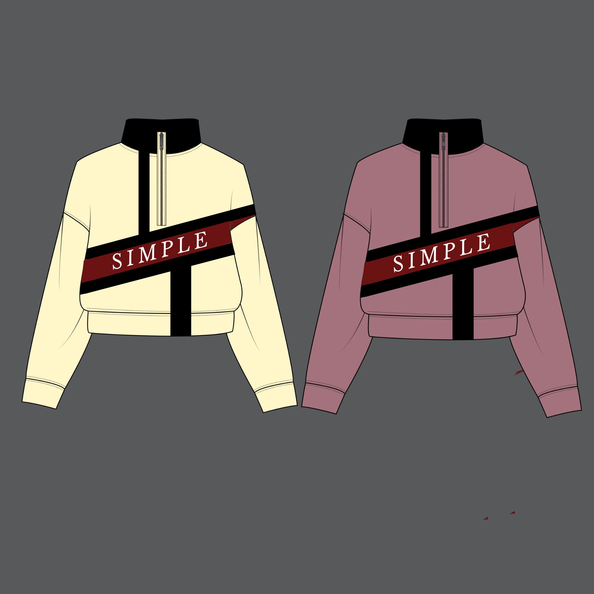 Quarter Zip Clothing Tech Pack Mockup Template, Vector Adobe