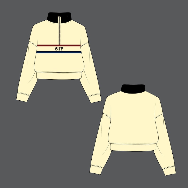 Quarter Zip Clothing Tech Pack Mockup Template, Vector Adobe
