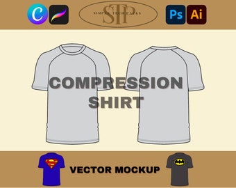Kompressions-T-shirt Streetwear Mockup Techpack, Atletisk T-shirt Adobe Illustrator Vektor Mockup, T-shirt Mode Techpack Klädmall