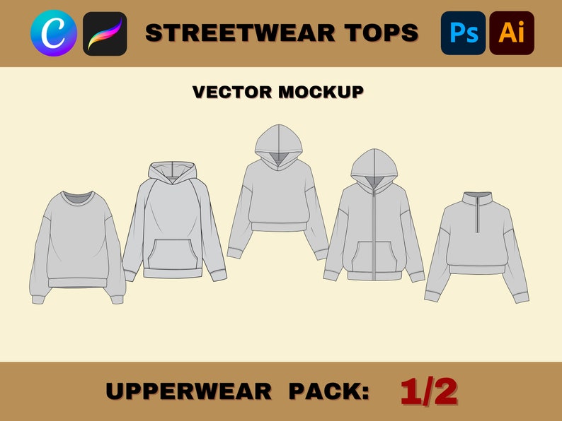 Streetwear Tech Pack Mockup Clothing Design Template, Vector ...