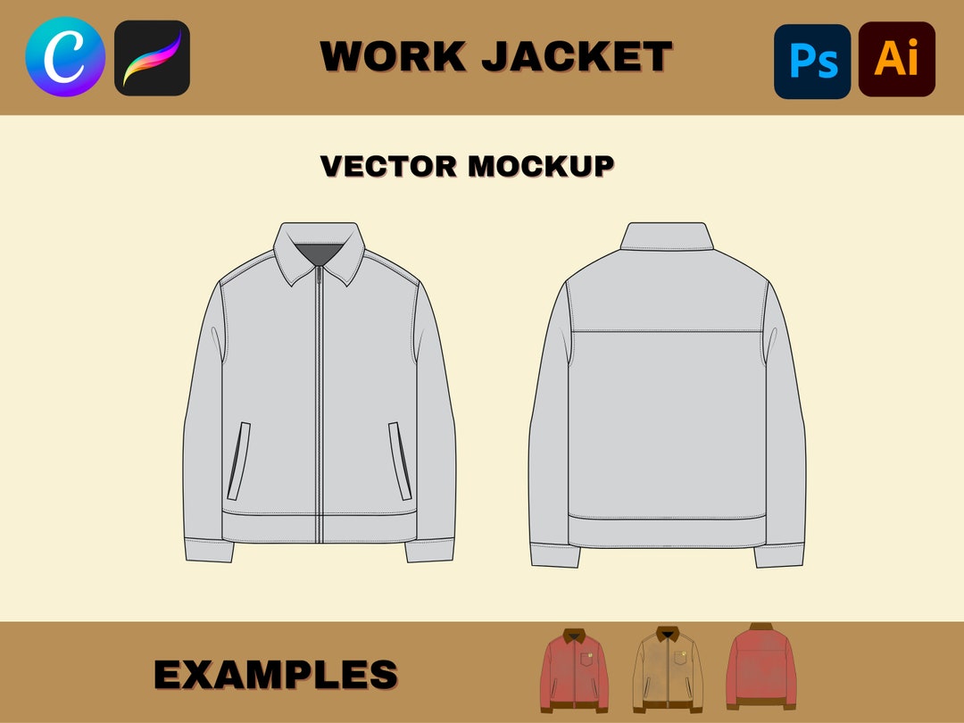 Zip up JACKET WORK Jacket Long Sleeve MOCKUP Tech Pack Work Clothes