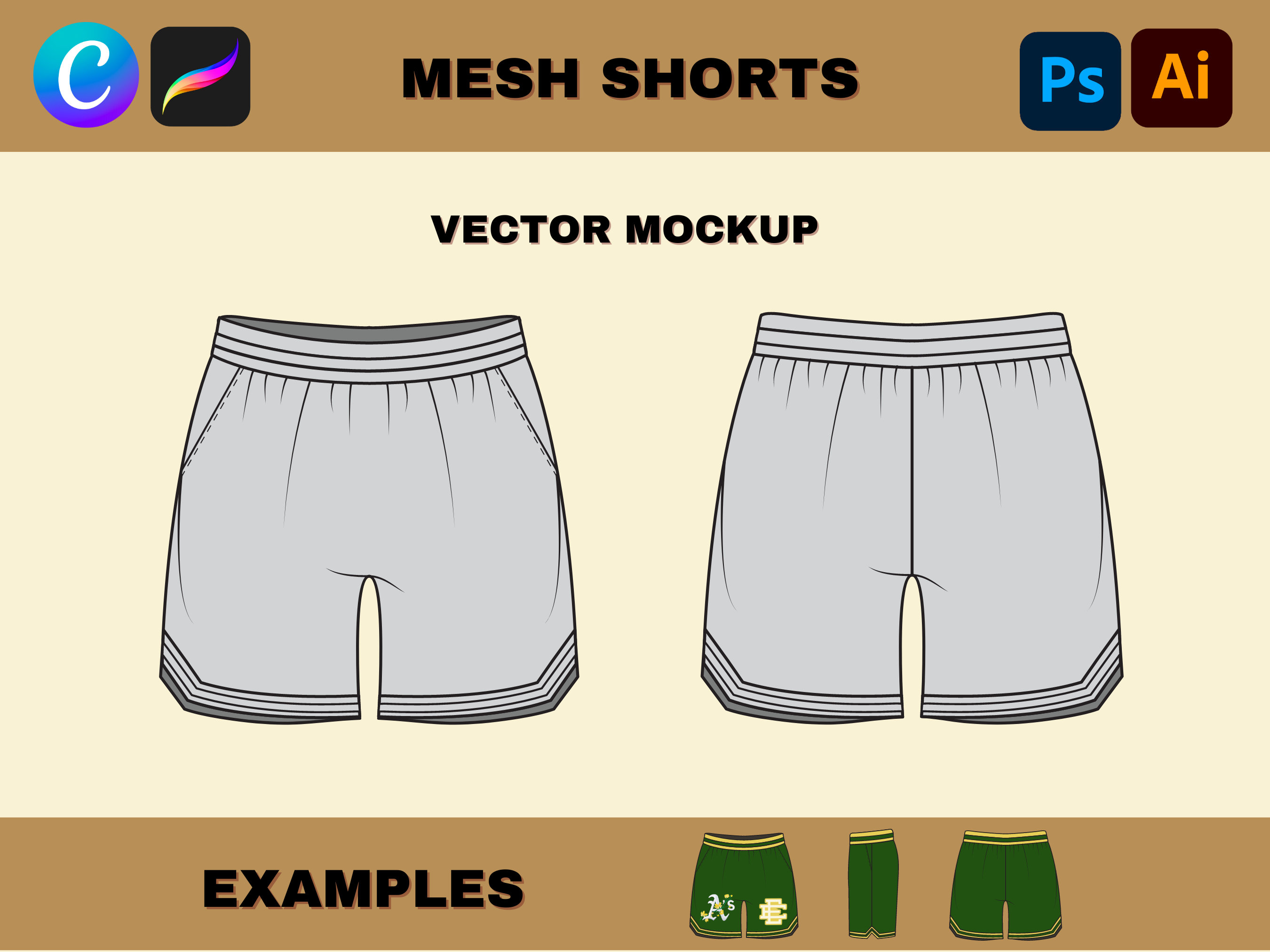 Streetwear Mesh Basketball Shorts Template Vector Illustration clothing design flat sketch Pro create Clothing Tech pack Vector Mockups
