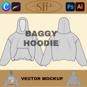 Baggy Hoodie Mockup Streetwear Tech Pack, Adobe Illustrator Vector TechPack Clothing Design Template, Hoodie Mockup Pro Create Template PNG