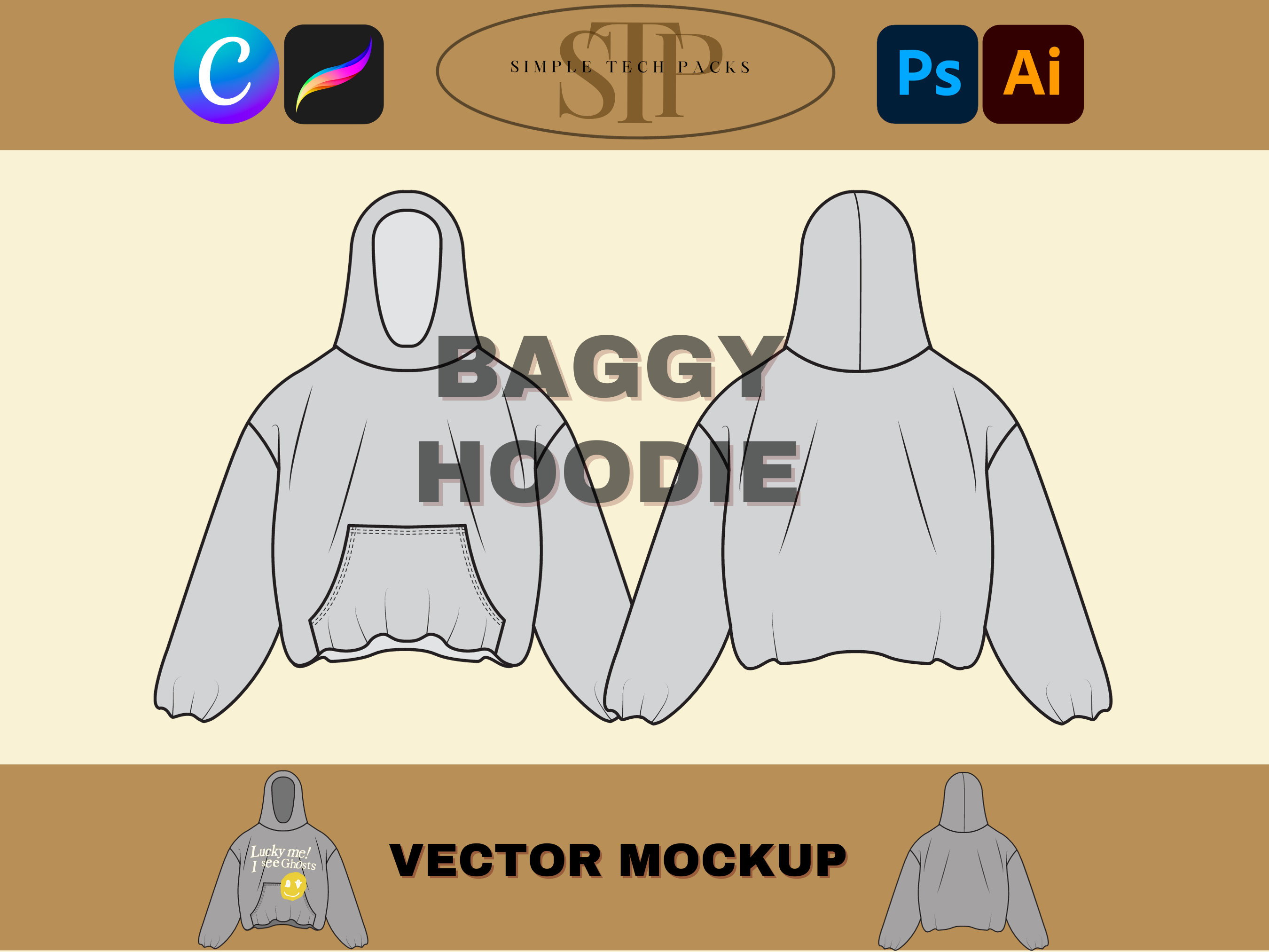 Vector Mockup Full Zip up Hoodie Over Face Illustrator, EPS, PDF, and PNG 