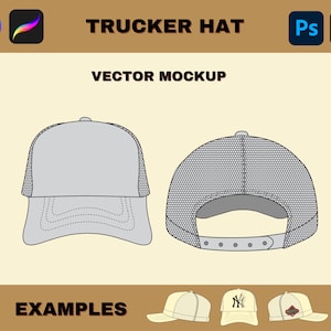 Trucker Hat Mockup Adobe Illustrator Vector Pack, TrendyHat Pro Create Tech Pack, Aesthetic Digital Download Hat Mockup Canva Template