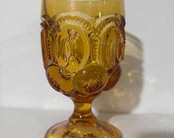 L.E. SMITH Moon & Stars Amber Glass Goblet (Approx 1960)