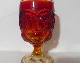 L.E. SMITH Moon & Stars Amberina Glass Goblet (Approx 1960)