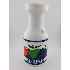 BON JORNO Made in Italy Milk Glass Juice Print Carafe with Lid 1980